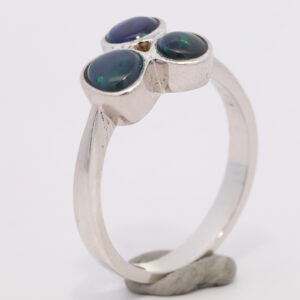 Sterling Silver Blue Green Purple Solid Australian Black Opal Ring
