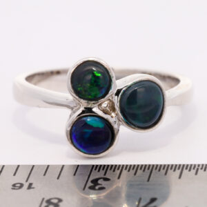 Sterling Silver Blue Green Purple Solid Australian Black Opal Ring