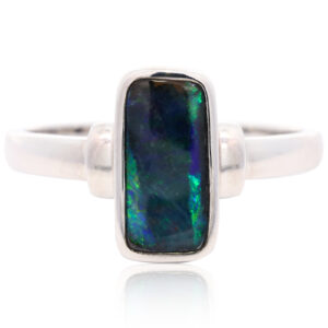 Sterling Silver Blue Green Purple Solid Australian Black Opal Ring