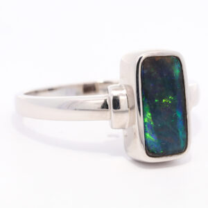 Sterling Silver Blue Green Purple Solid Australian Black Opal Ring