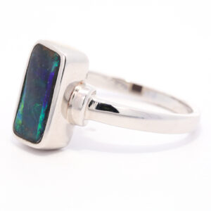 Sterling Silver Blue Green Purple Solid Australian Black Opal Ring