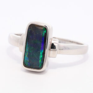 Sterling Silver Blue Green Purple Solid Australian Black Opal Ring