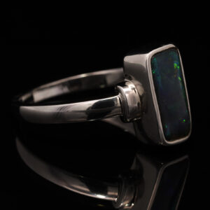 Sterling Silver Blue Green Purple Solid Australian Black Opal Ring