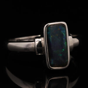 Sterling Silver Blue Green Purple Solid Australian Black Opal Ring