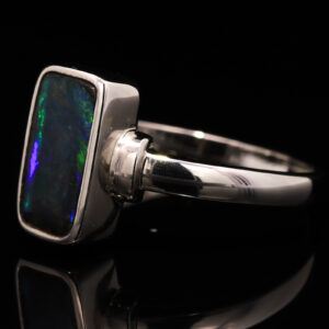 Sterling Silver Blue Green Purple Solid Australian Black Opal Ring