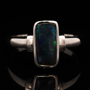 Sterling Silver Blue Green Purple Solid Australian Black Opal Ring