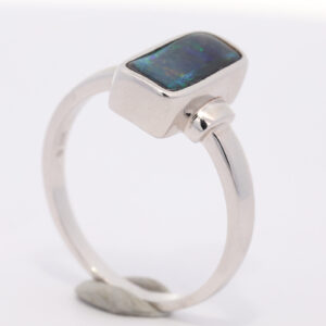 Sterling Silver Blue Green Purple Solid Australian Black Opal Ring