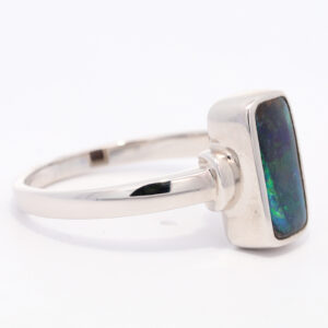 Sterling Silver Blue Green Purple Solid Australian Black Opal Ring