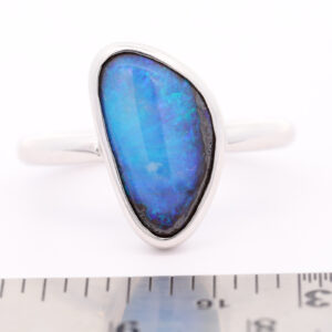 Sterling Silver Blue Purple Solid Australian Boulder Opal Ring