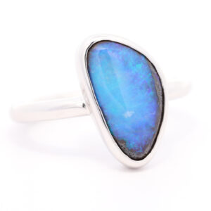 Sterling Silver Blue Purple Solid Australian Boulder Opal Ring