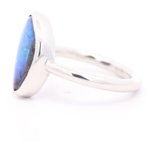 Sterling Silver Blue Purple Solid Australian Boulder Opal Ring