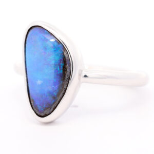 Sterling Silver Blue Purple Solid Australian Boulder Opal Ring