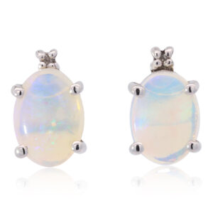 White Gold Blue Green Solid Australian Crystal Opal Earrings