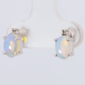 White Gold Blue Green Solid Australian Crystal Opal Earrings