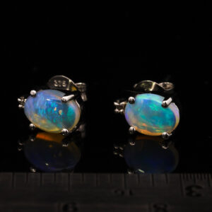 White Gold Blue Green Solid Australian Crystal Opal Earrings