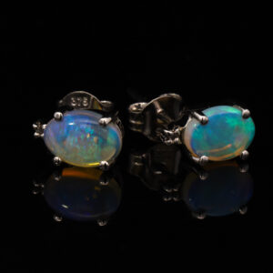 White Gold Blue Green Solid Australian Crystal Opal Earrings
