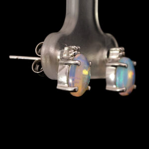 White Gold Blue Green Solid Australian Crystal Opal Earrings