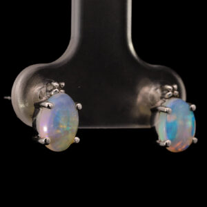 White Gold Blue Green Solid Australian Crystal Opal Earrings