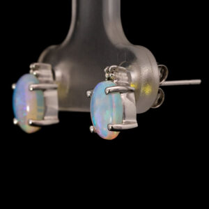 White Gold Blue Green Solid Australian Crystal Opal Earrings
