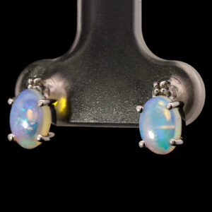 White Gold Blue Green Solid Australian Crystal Opal Earrings