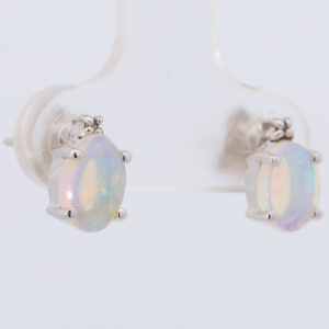 White Gold Blue Green Solid Australian Crystal Opal Earrings