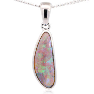 Sterling Silver Blue Green Solid Australian Black Crystal Opal Pendant Necklace