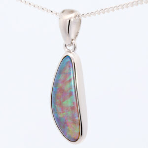 Sterling Silver Blue Green Solid Australian Black Crystal Opal Pendant Necklace