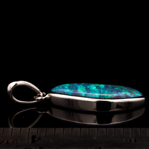 Sterling Silver Blue Green Solid Australian Black Crystal Opal Pendant Necklace