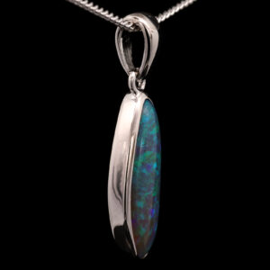 Sterling Silver Blue Green Solid Australian Black Crystal Opal Pendant Necklace