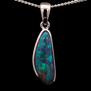 Sterling Silver Blue Green Solid Australian Black Crystal Opal Pendant Necklace