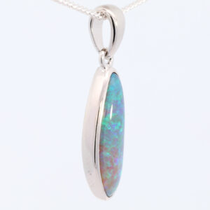 Sterling Silver Blue Green Solid Australian Black Crystal Opal Pendant Necklace