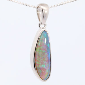 Sterling Silver Blue Green Solid Australian Black Crystal Opal Pendant Necklace
