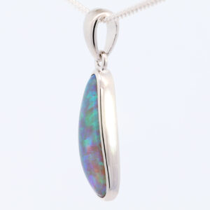 Sterling Silver Blue Green Solid Australian Black Crystal Opal Pendant Necklace