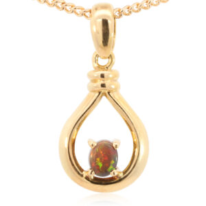 Yellow Gold Green Yellow Orange Red Solid Australian Black Opal Pendant Necklace