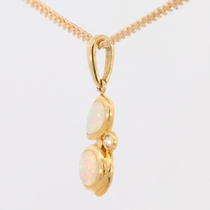Yellow Gold Blue Green Yellow Orange Red Solid Australian Crystal Opal and Diamond Pendant Necklace