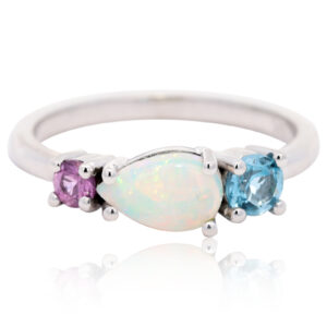 White Gold Blue Green Orange Pink Yellow Crystal Opal Pink Tourmaline Blue Topaz Ring