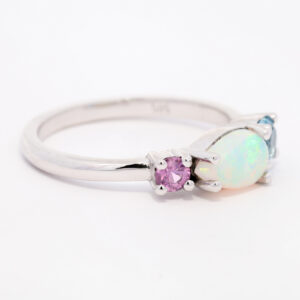 White Gold Blue Green Orange Pink Yellow Crystal Opal Pink Tourmaline Blue Topaz Engagement Ring