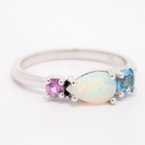 White Gold Blue Green Orange Pink Yellow Crystal Opal Pink Tourmaline Blue Topaz Ring