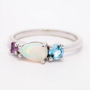 White Gold Blue Green Orange Pink Yellow Crystal Opal Pink Tourmaline Blue Topaz Engagement Ring