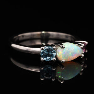 White Gold Blue Green Orange Pink Yellow Crystal Opal Pink Tourmaline Blue Topaz Ring