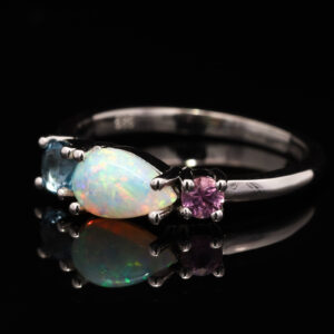 White Gold Blue Green Orange Pink Yellow Crystal Opal Pink Tourmaline Blue Topaz Engagement Ring