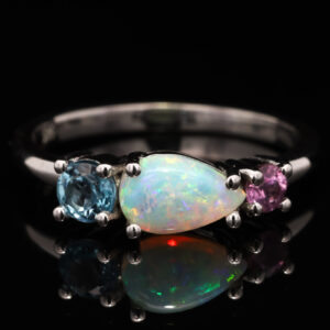 White Gold Blue Green Orange Pink Yellow Crystal Opal Pink Tourmaline Blue Topaz Ring