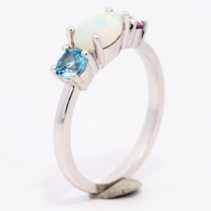White Gold Blue Green Orange Pink Yellow Crystal Opal Pink Tourmaline Blue Topaz Engagement Ring