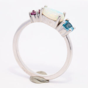 White Gold Blue Green Orange Pink Yellow Crystal Opal Pink Tourmaline Blue Topaz Engagement Ring