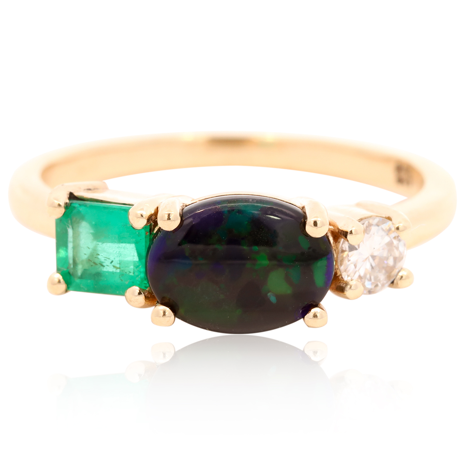 Solid Black Opal Emerald and Diamond Ring Opals Down Under