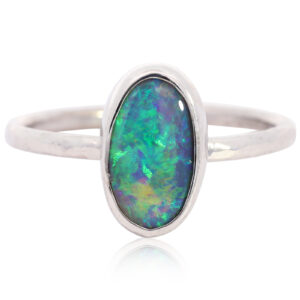 White Gold Blue Green Yellow Solid Australian Black Opal Engagement Ring