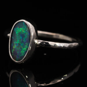 White Gold Blue Green Yellow Solid Australian Black Opal Engagement Ring