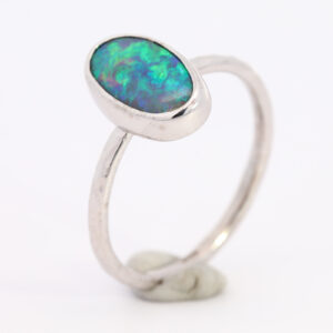White Gold Blue Green Yellow Solid Australian Black Opal Engagement Ring