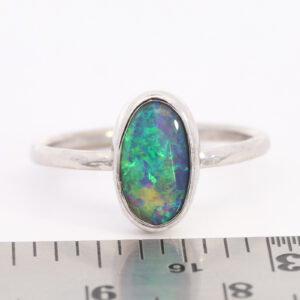 White Gold Blue Green Yellow Solid Australian Black Opal Engagement Ring