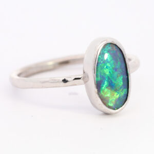 White Gold Blue Green Yellow Solid Australian Black Opal Engagement Ring